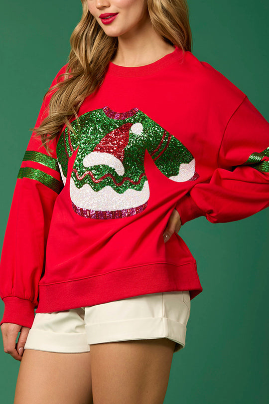 Mune | Christmas Sequin Crew Neck Casual Sweatshirt
