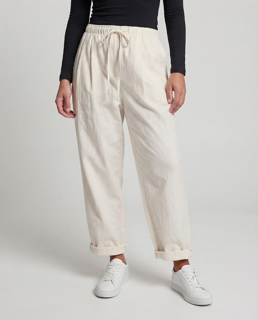 Women's High-Waisted Wide-Leg Lounge Pants with Drawstring and Cuffed Hem Mune Fashion