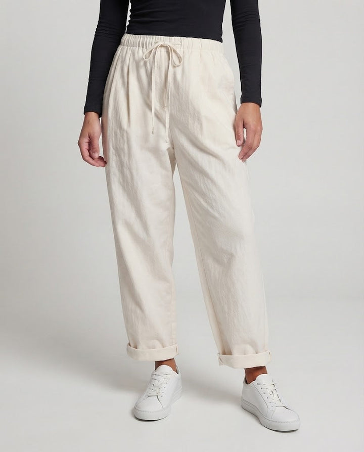 Women's High-Waisted Wide-Leg Lounge Pants with Drawstring and Cuffed Hem Mune Fashion