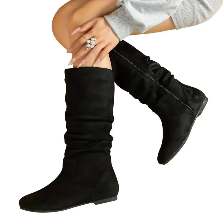 Mune | Suede Ankle Boots Up To The Calf with Side Zipper