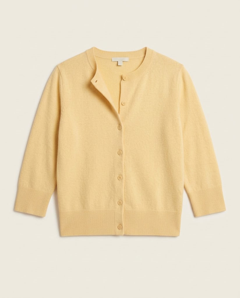 Women's Short-Cut Fine Knit Cardigan with 3/4 Sleeves and Ribbed Hem Mune Fashion