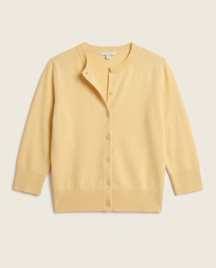 Women's Short-Cut Fine Knit Cardigan with 3/4 Sleeves and Ribbed Hem Mune Fashion