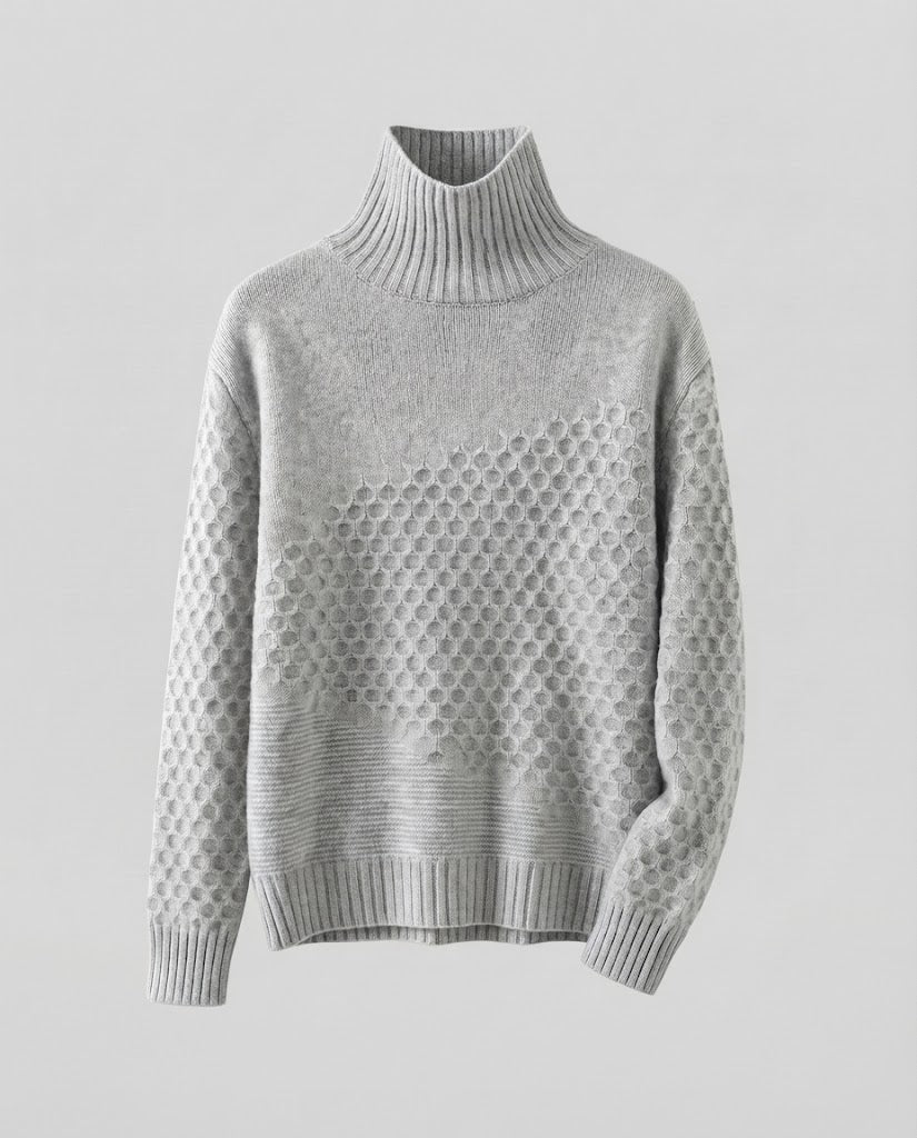 Women Fine Turtleneck Sweater in Mohair Look with Honeycomb Structure Mune Fashion