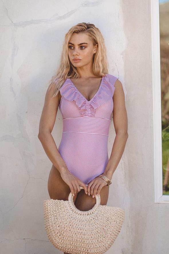 Mune | Striped Swimsuit with Ruffle Details