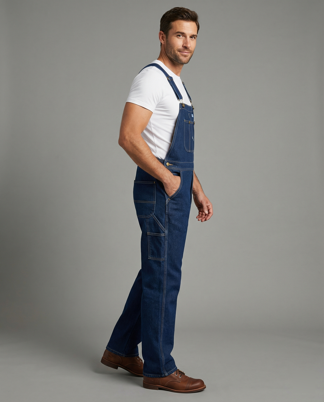 Men's jeans overall with pockets and adjustable straps