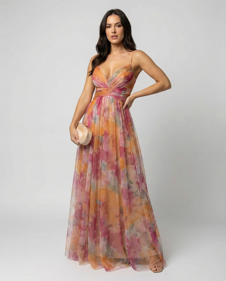 Elegant maxi dress in beautiful floral pattern for festive occasions | Mune Fashion