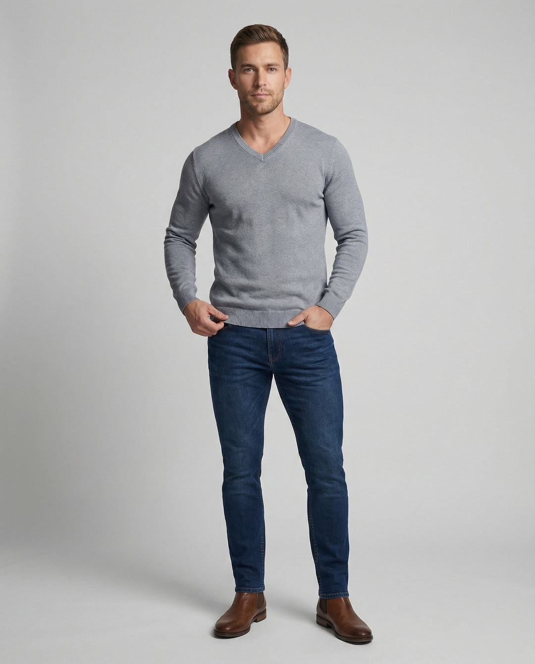 Men's V-neck fine knit sweater Mune Fashion