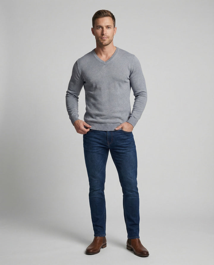 Men's V-neck fine knit sweater Mune Fashion