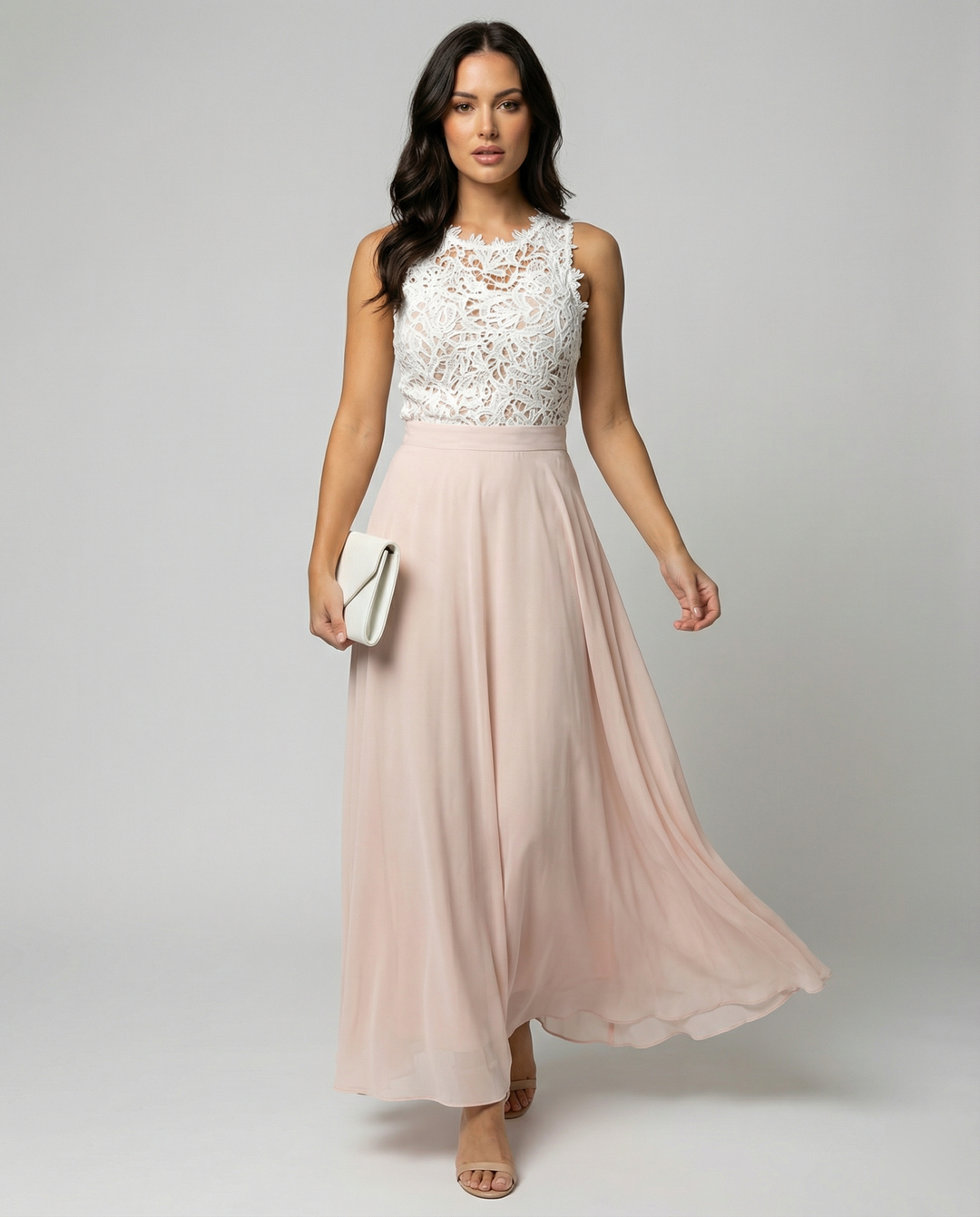 Mune Fashion | Sleeveless Dress Elegant Lace Top Flowing Long Skirt Party Wear