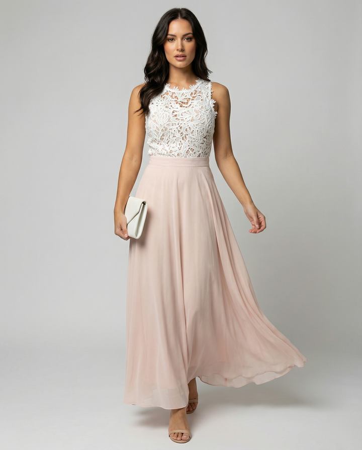 Mune Fashion | Sleeveless Dress Elegant Lace Top Flowing Long Skirt Party Wear