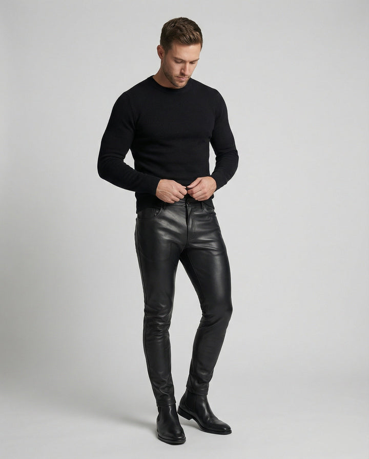 Men Faux Leather Pants Slim Fit