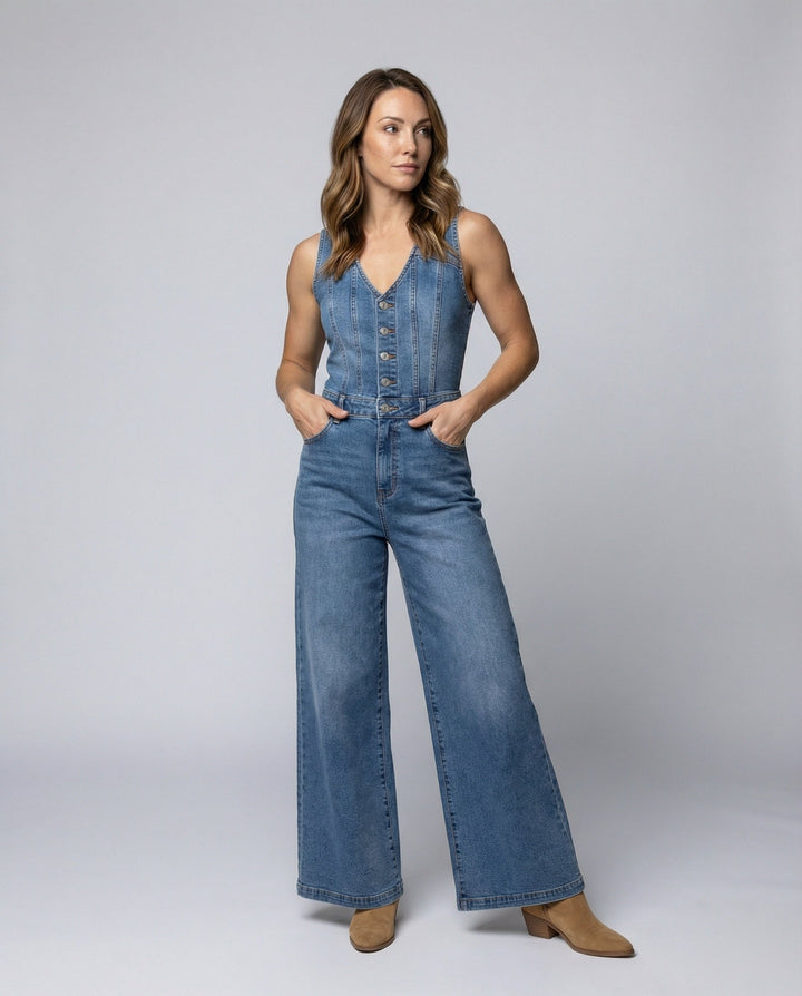 Women's jumpsuit with wide-cut legs and elegant button placket Mune Fashion