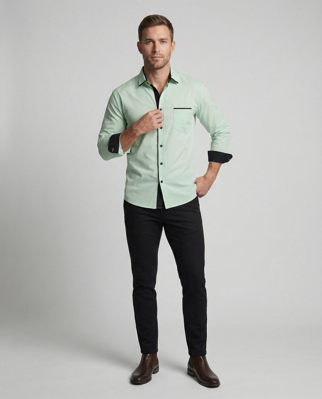 Long sleeve shirt men business with Kent collar