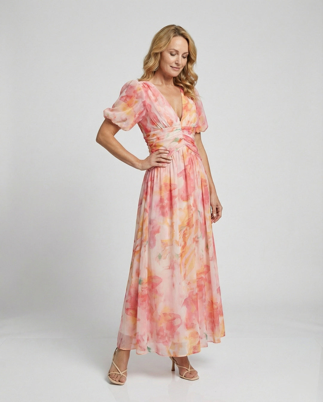 Women’s Wrap Maxi Dress with Puff Sleeves
