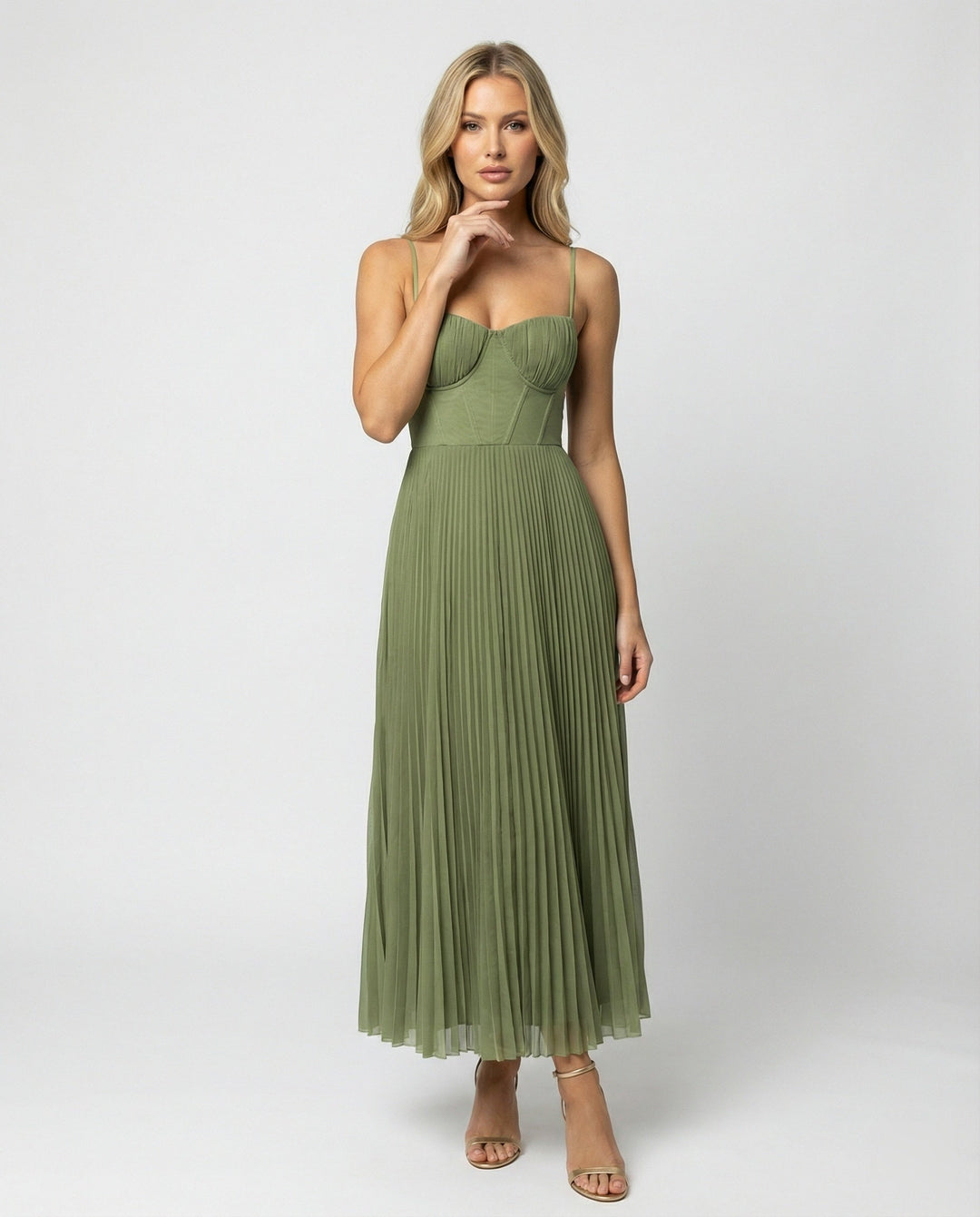 Mune Fashion | Midi Sleeveless Dress With Pleated Tulle Bodice