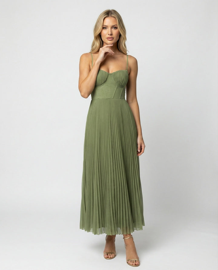 Mune Fashion | Midi Sleeveless Dress With Pleated Tulle Bodice