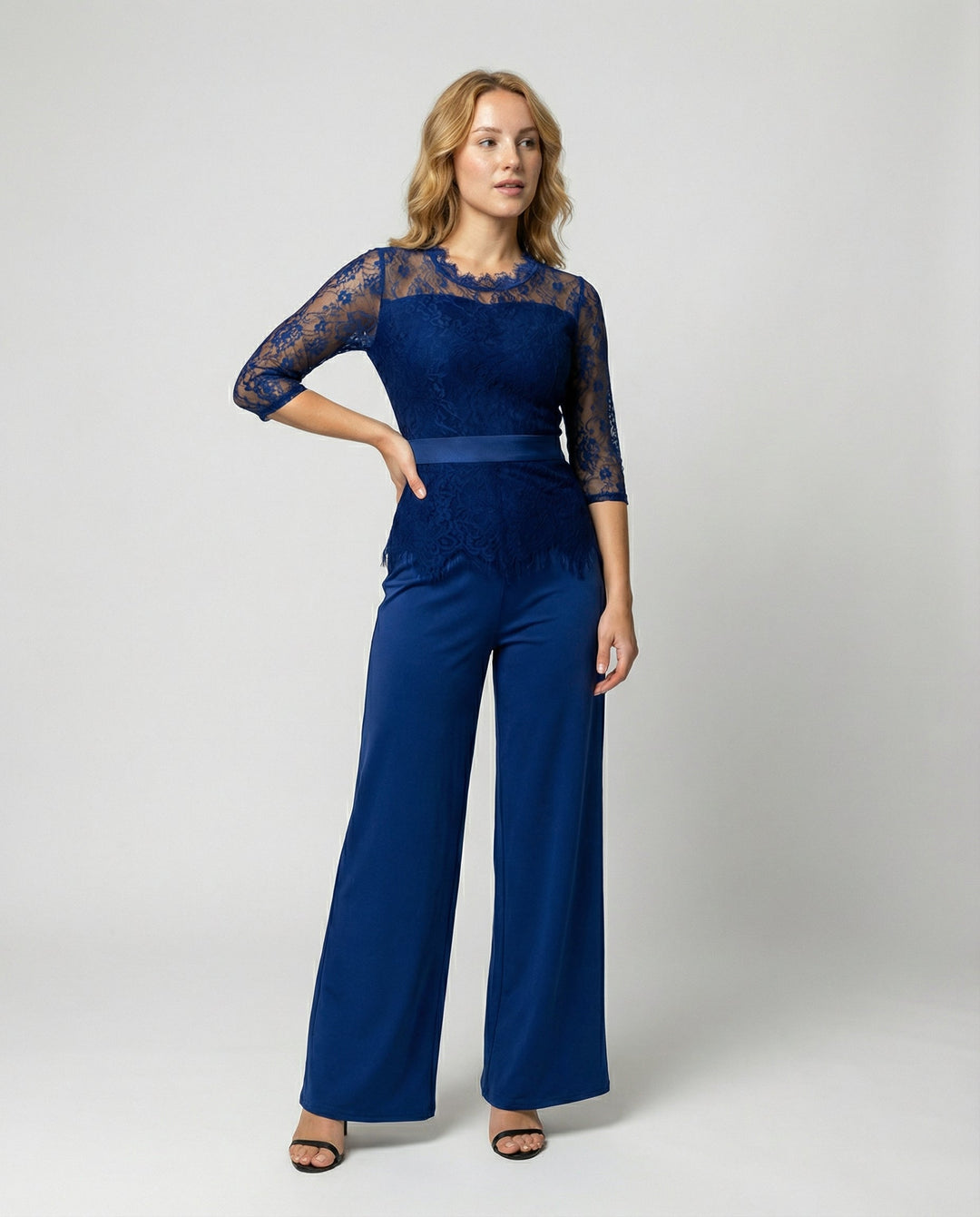 Elegant Women's Jumpsuit with Lace Sleeves and Wide Leg | Mune Fashion