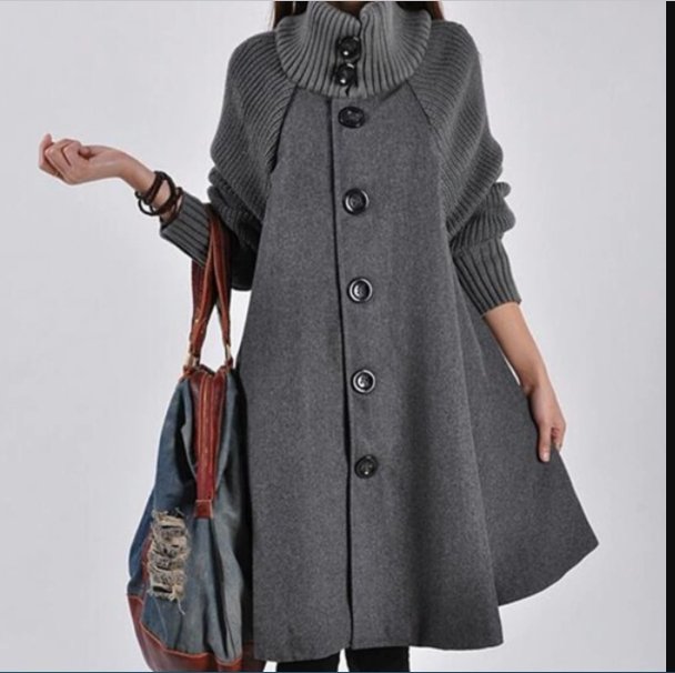Mune | High-neck patchwork coat with long sleeves