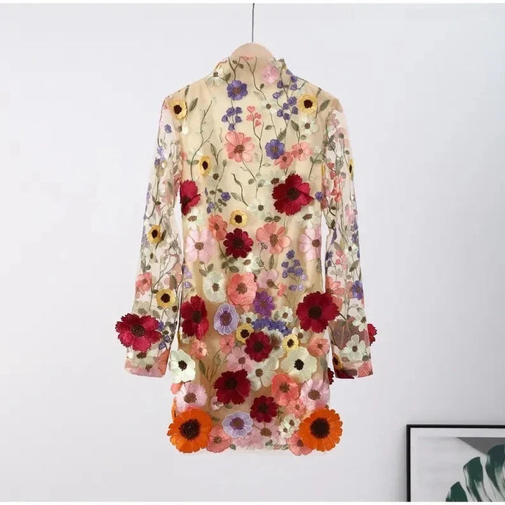Mune | Mini Dress with Flower Applications and A Transparent Effect