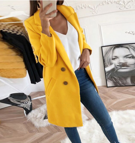 Mune | Women’S Double-Breasted Wool Coat with Lapel Collar