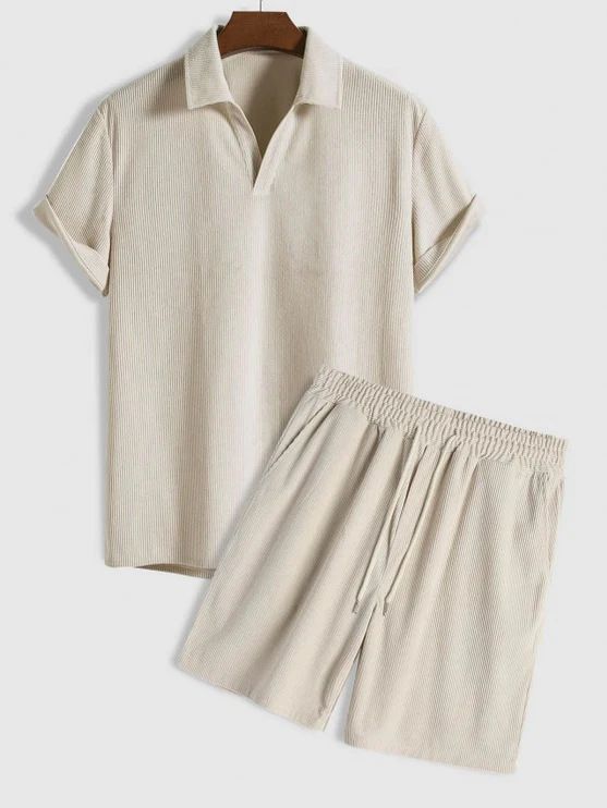 Velvet polo shirt and velvet shorts.