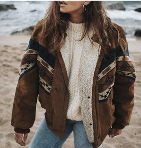 Mune | Jacket Plus Size Soft Lining Boho Pattern Button Closure
