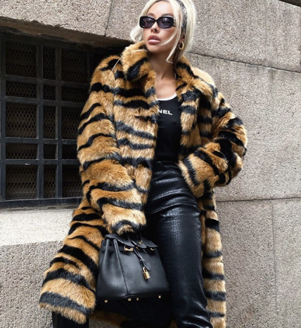 Mune | Long Fur Coat Women with Animal Print - Luxurious & Stylish Winter Design