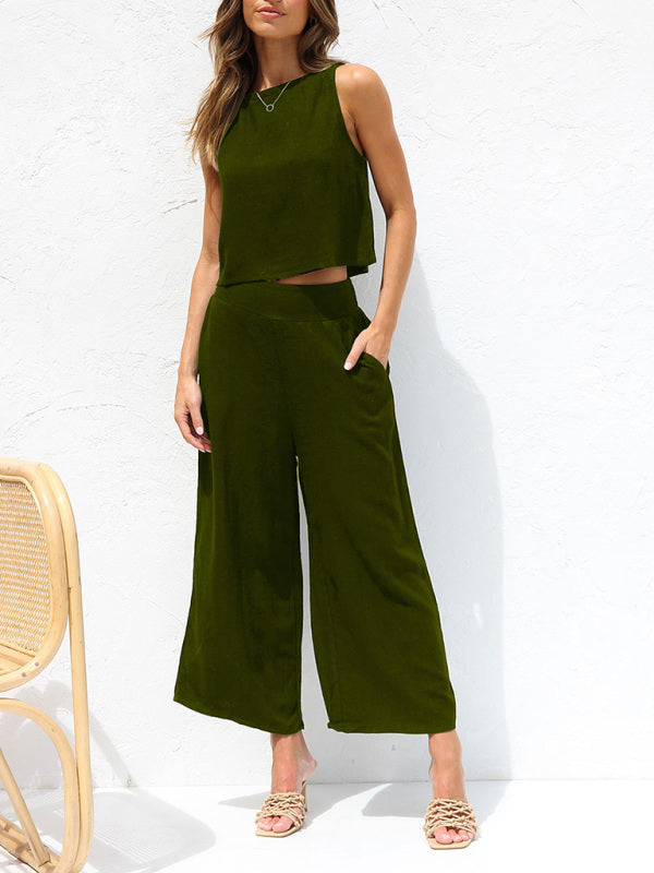 Mune Fashion | Women's Casual Sleeveless Button Vest Short Loose Fit Trousers Cotton and Linen Suit