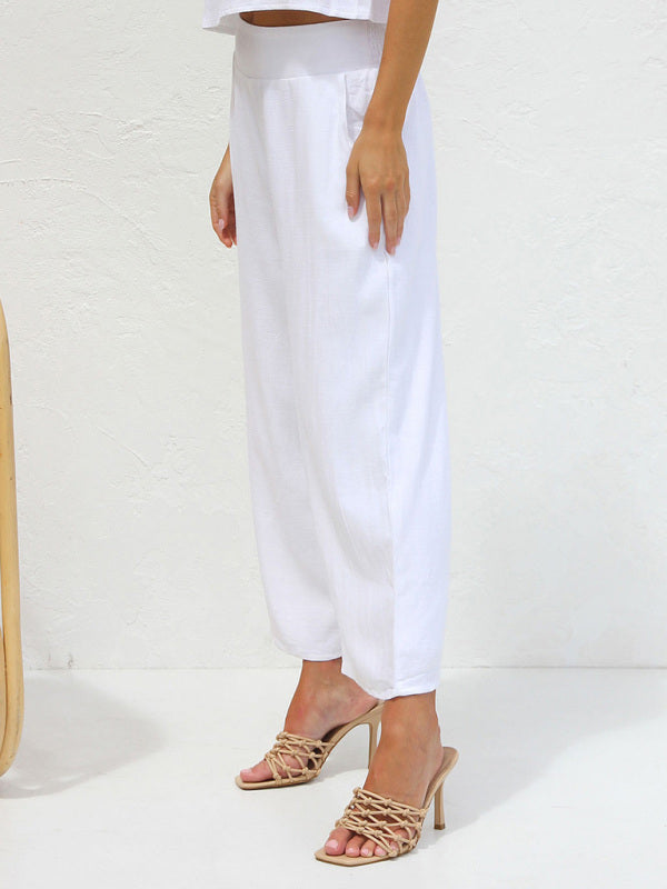 Mune Fashion | Women's Casual Sleeveless Button Vest Short Loose Fit Trousers Cotton and Linen Suit