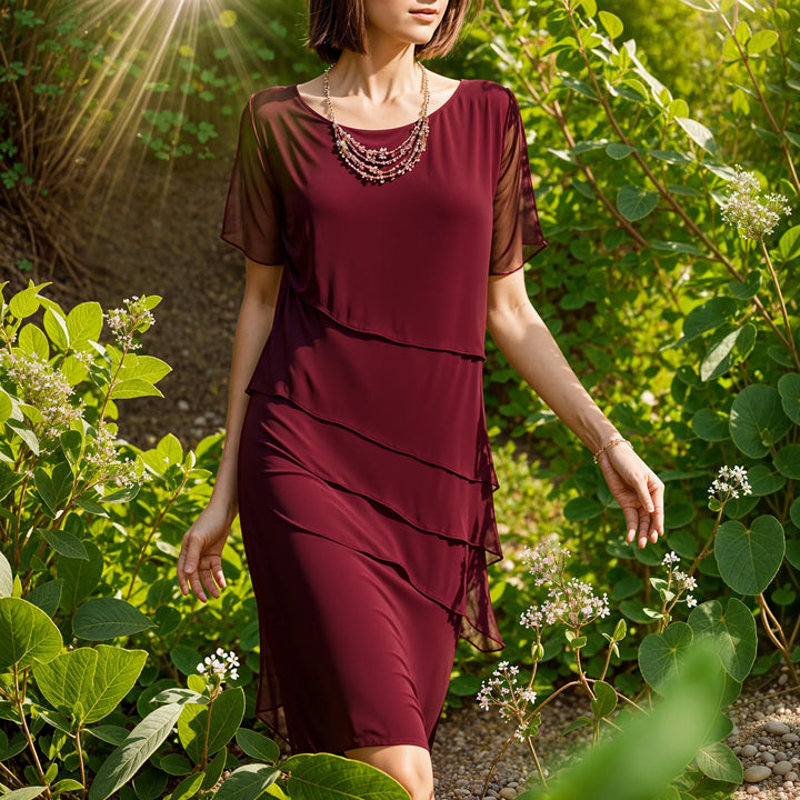 Blue Short Sleeve Dress With Layered Design