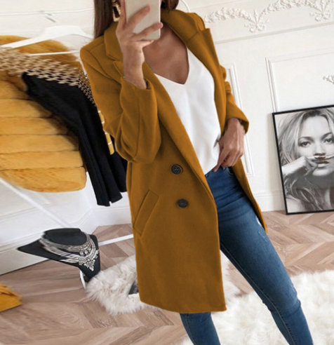 Mune | Women’S Double-Breasted Wool Coat with Lapel Collar