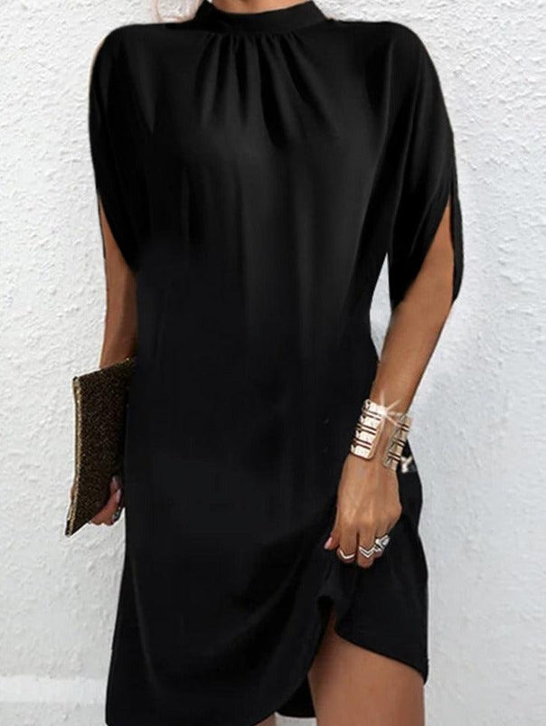 Mune | Basic Dress with Mock Neck and Short Slit Sleeves
