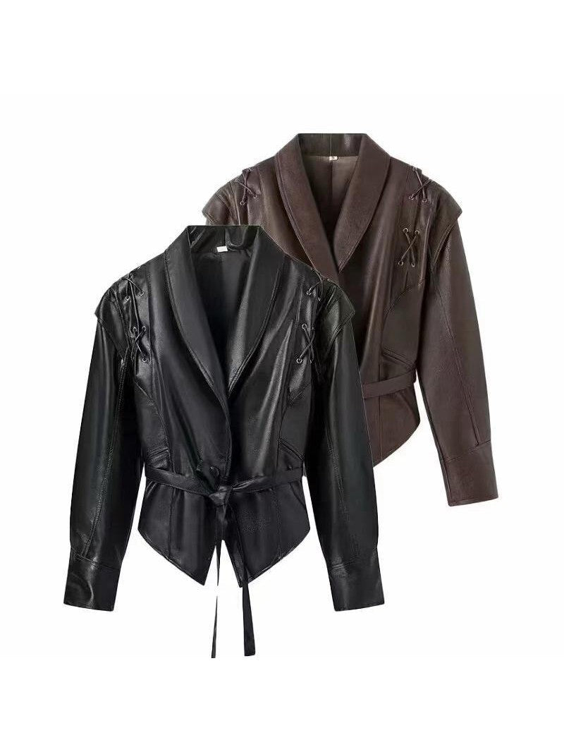 Mune | Leather Lace Lapel Collar Blazer Jacket