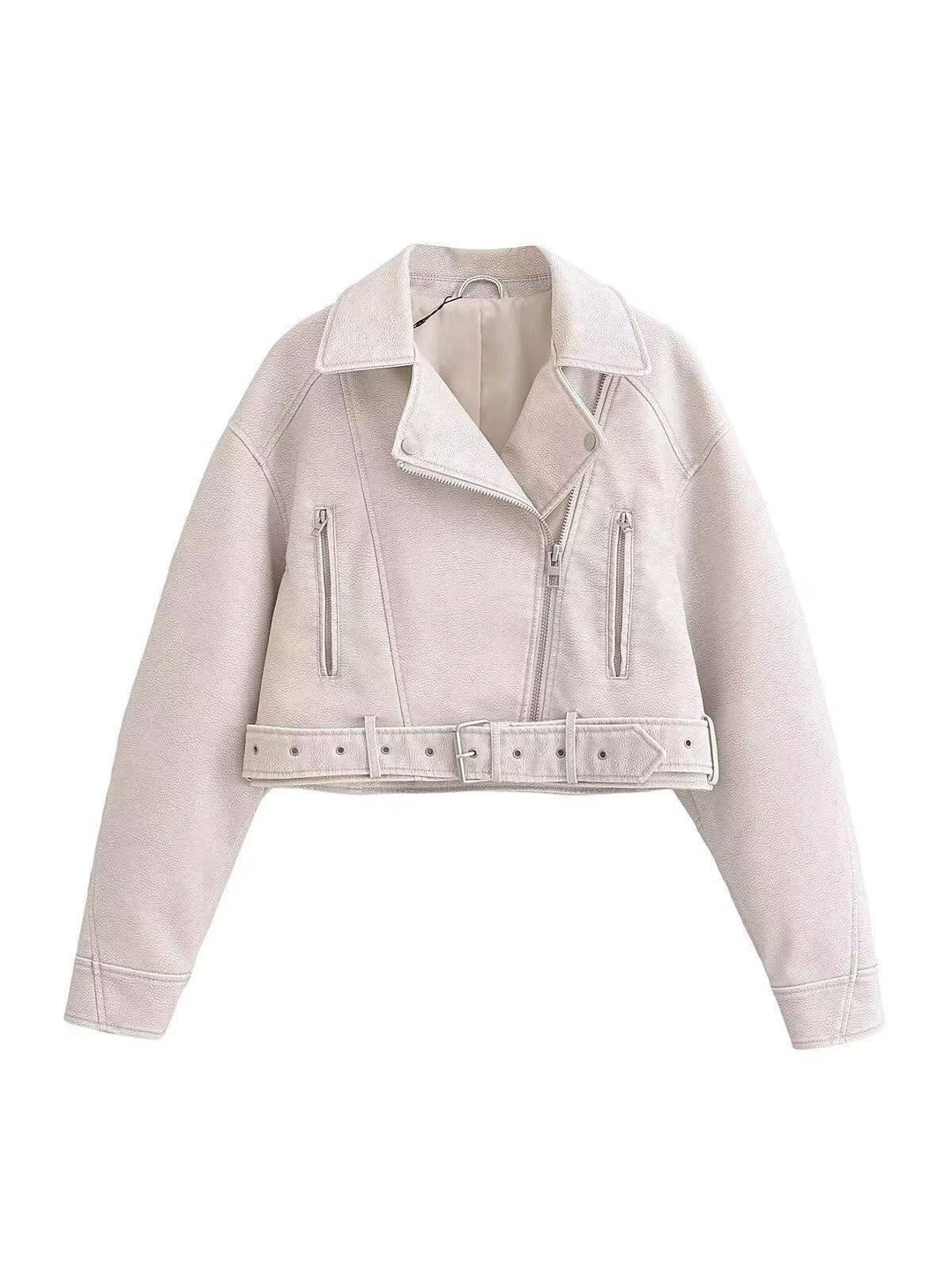 Mune | Leather Lapel Cropped Jacket with Belt