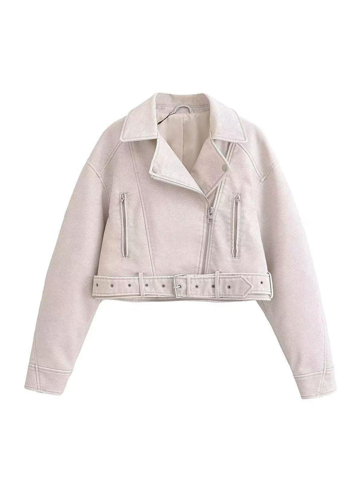 Mune | Leather Lapel Cropped Jacket with Belt