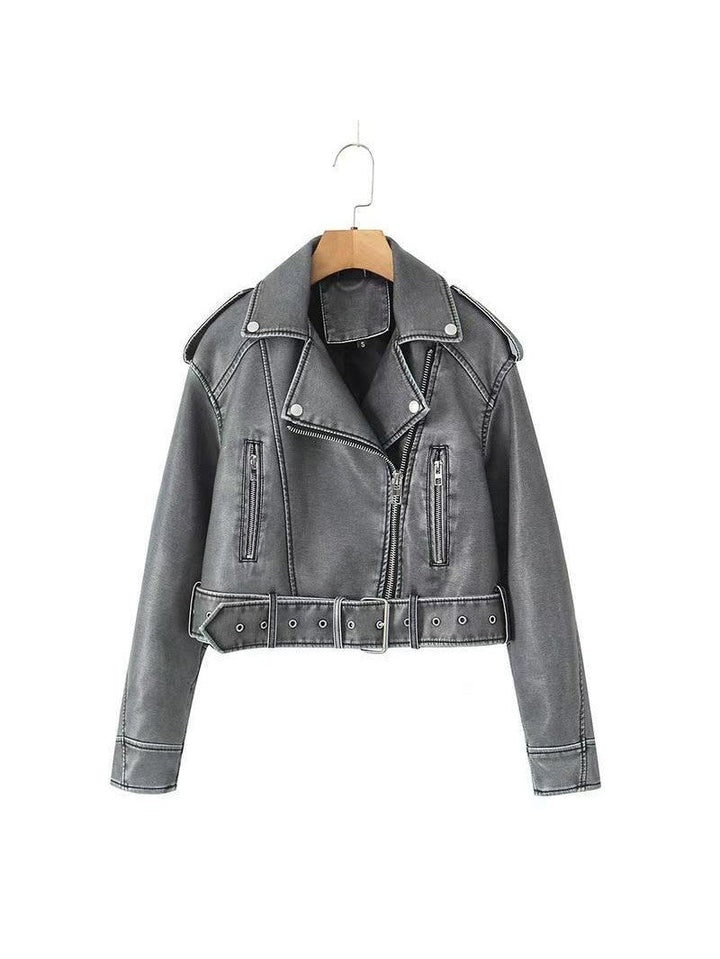 Mune | Leather Lapel Cropped Jacket with Belt