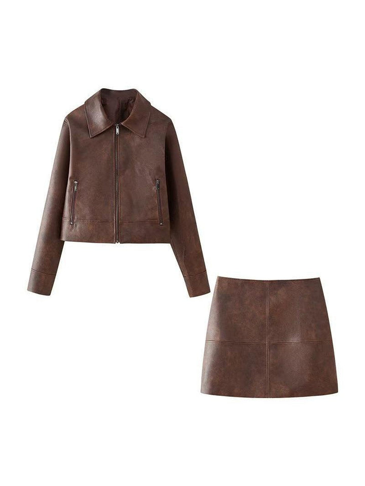 Mune | Leather Jacket & Short Skirt Coordination Set