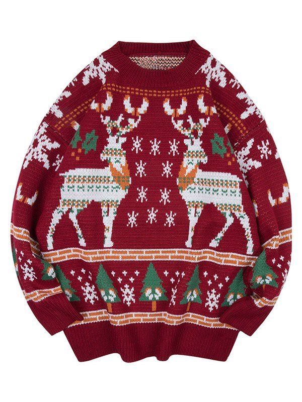 Mune | Vintage Round Neck Sweater with Christmas Deer Print