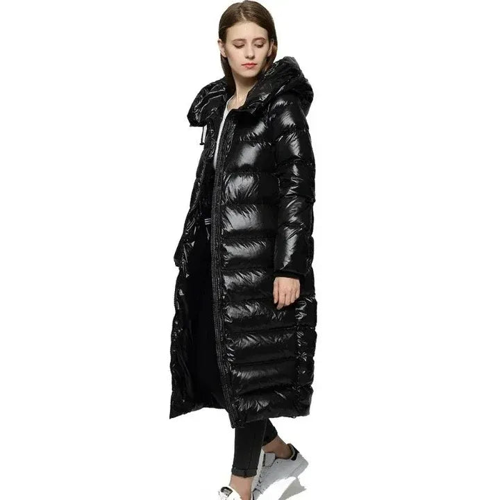 Mune | Long Down Jacket Casual Cut Hood Water-Repellent Glossy Finish