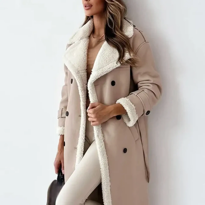 Mune | Long Shearling Lined Trench Coat Stylish Double-Breasted Winter Coat