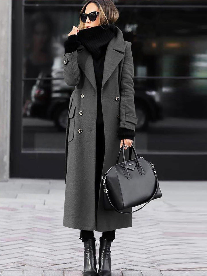 Mune | Coat Wool Figure-Hugging Model Double Button Row Full Length