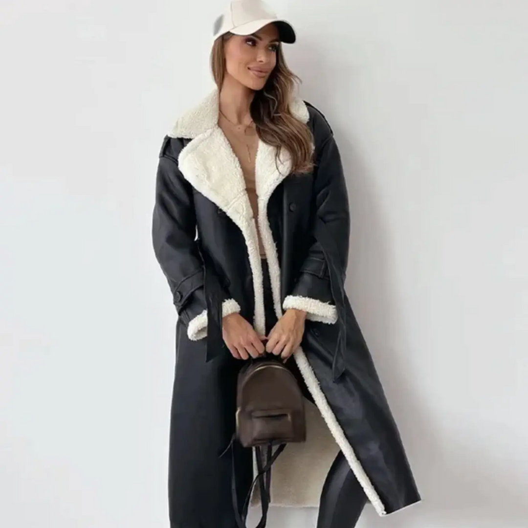 Mune | Long Shearling Lined Trench Coat Stylish Double-Breasted Winter Coat