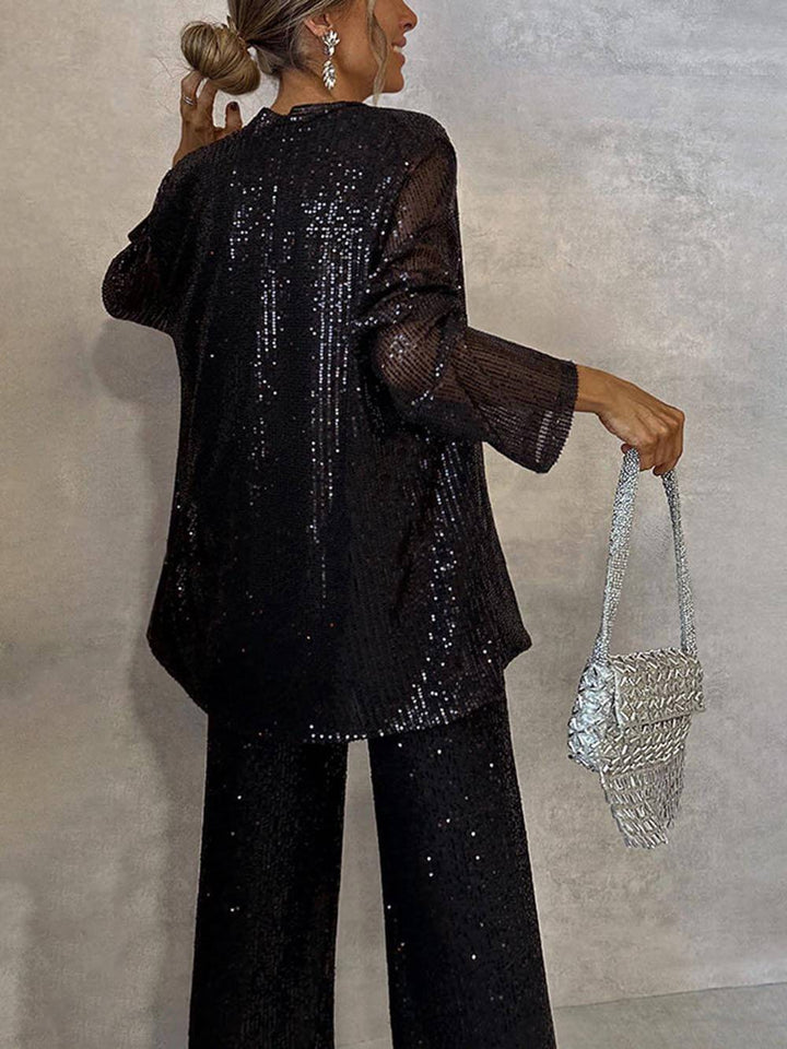 Women's Glittering Blazer Suit with Wide Leg and Shimmering Sequins Mune Fashion