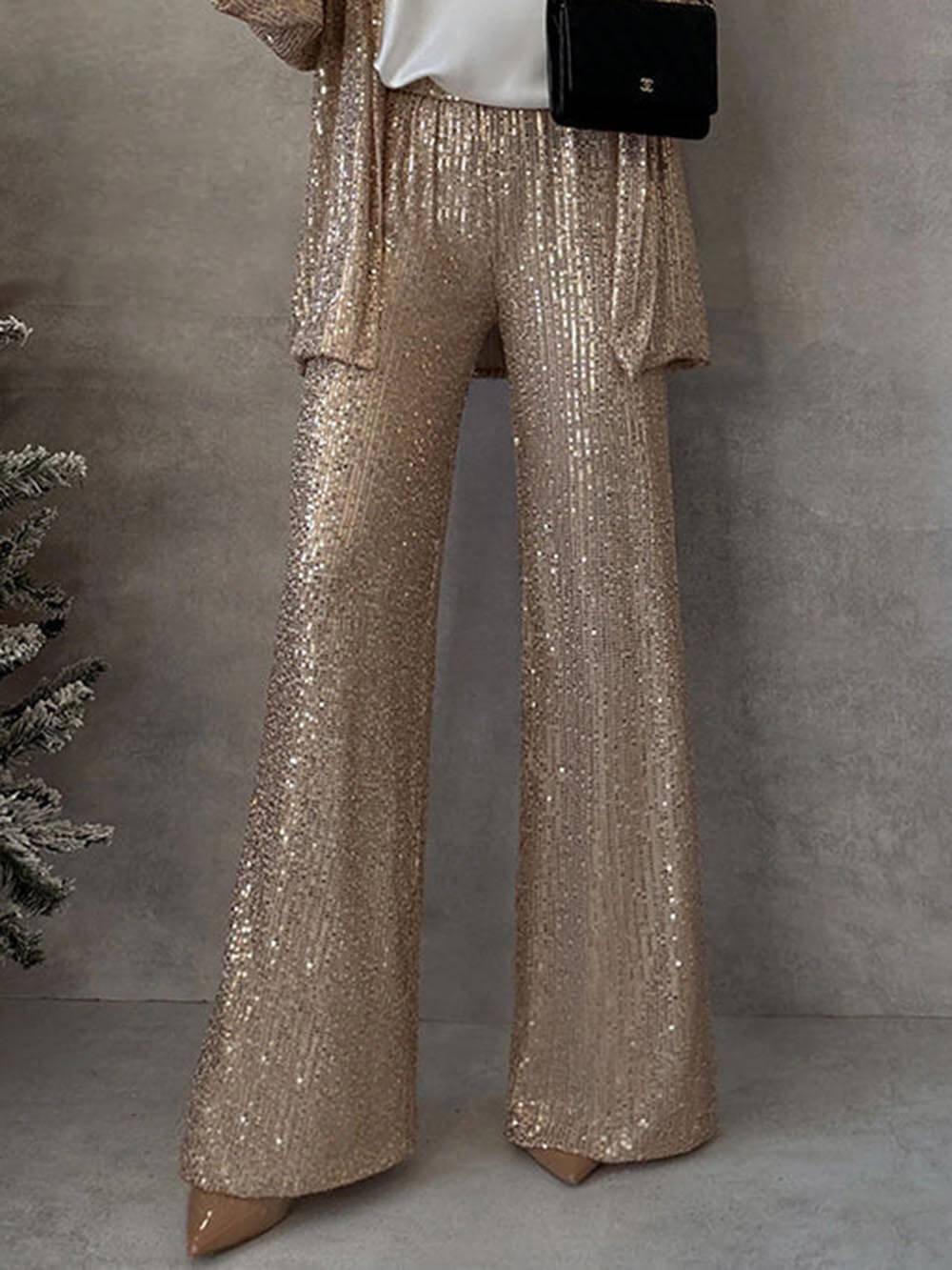 Women's Glittering Blazer Suit with Wide Leg and Shimmering Sequins Mune Fashion