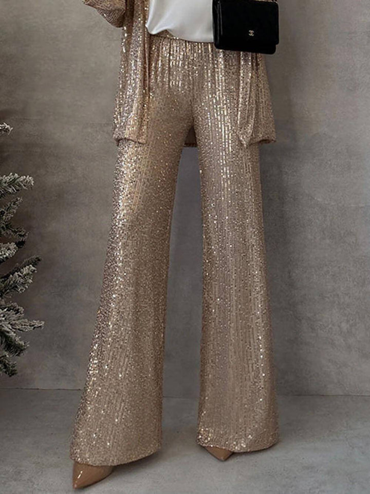 Women's Glittering Blazer Suit with Wide Leg and Shimmering Sequins Mune Fashion