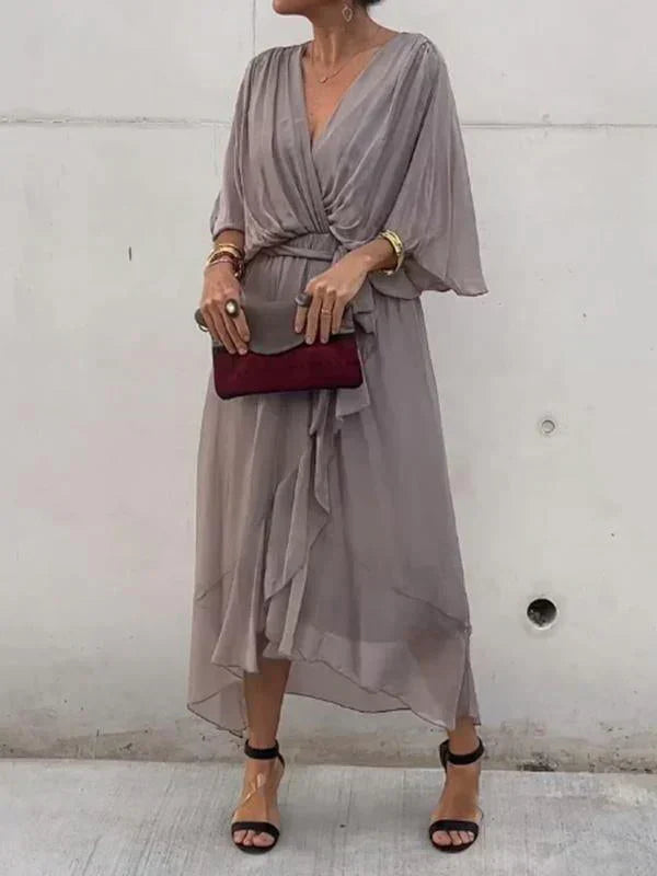 Mune | Elegant Soft V-Neck Silk Dress for Women