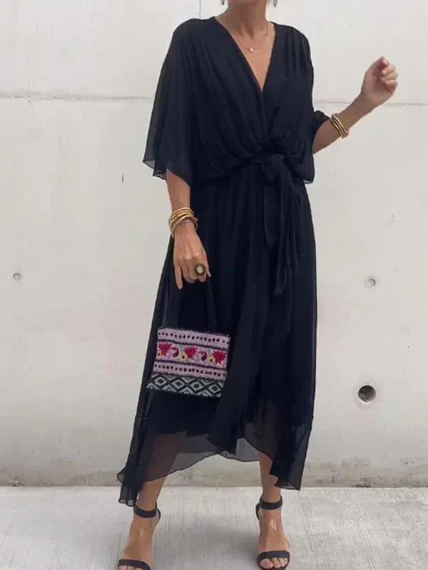 Mune | Elegant Soft V-Neck Silk Dress for Women