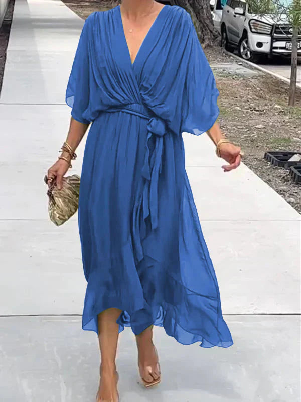 Mune | Elegant Soft V-Neck Silk Dress for Women