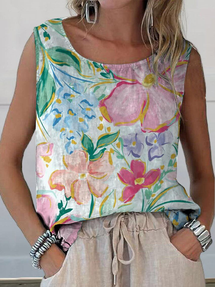 Mune | Beautiful Floral Art Print Cotton and Linen Tank Top
