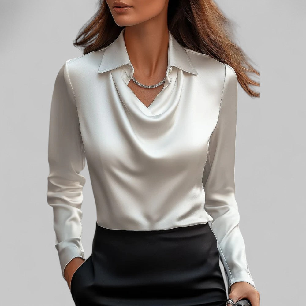 Women’s Draped Neck Long Sleeve Satin Blouses